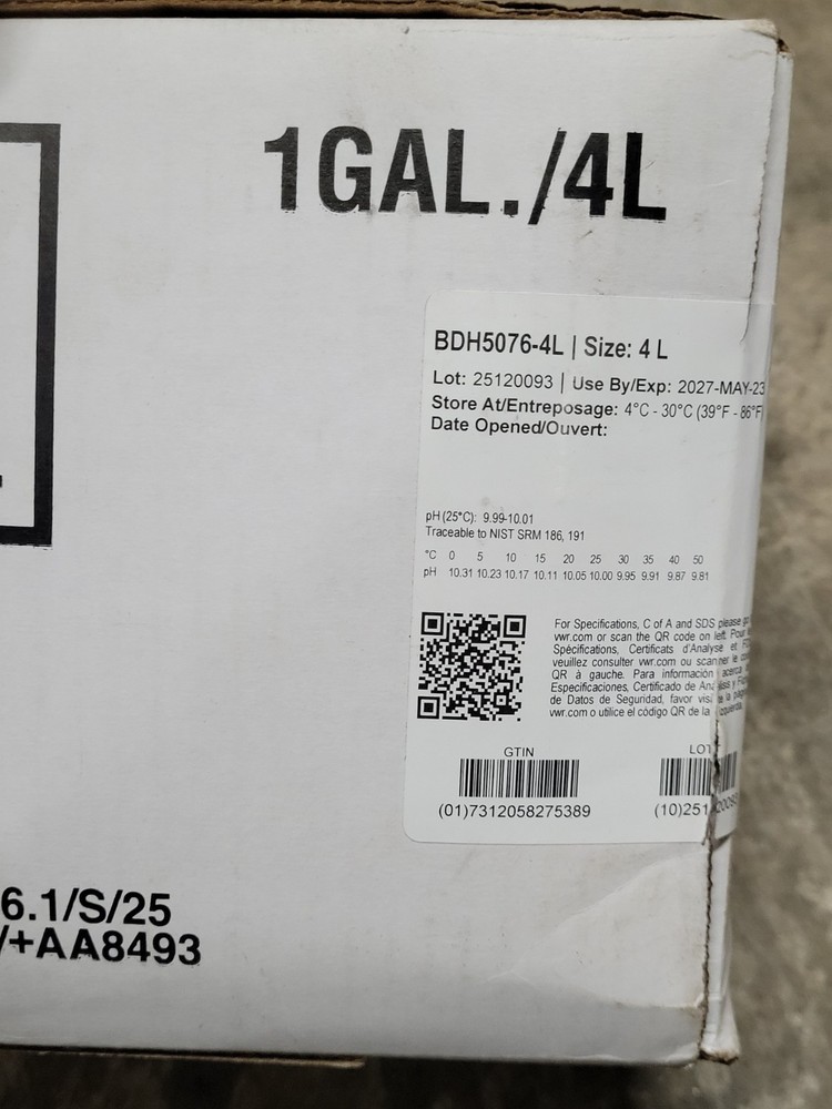 BDH Buffer Reference Standard 4L Bottle VWR Analytical BDH5076-4L