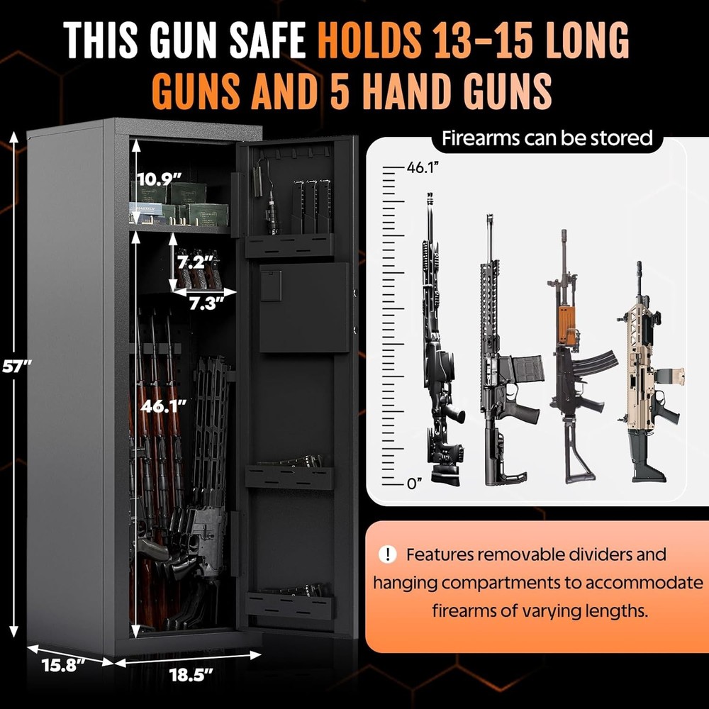 Biometric Gun Safe for Rifles and Pistols - Adjustable Multi-Function Cabinet