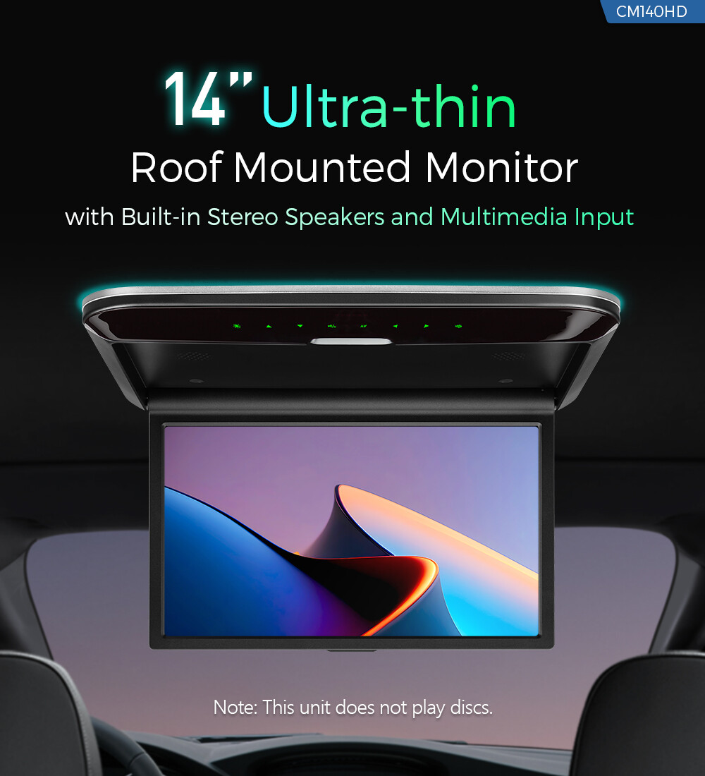 14" FHD Screen Car TV Roof Monitor Player Overhead Mounted HDMI W/Speaker 1080P