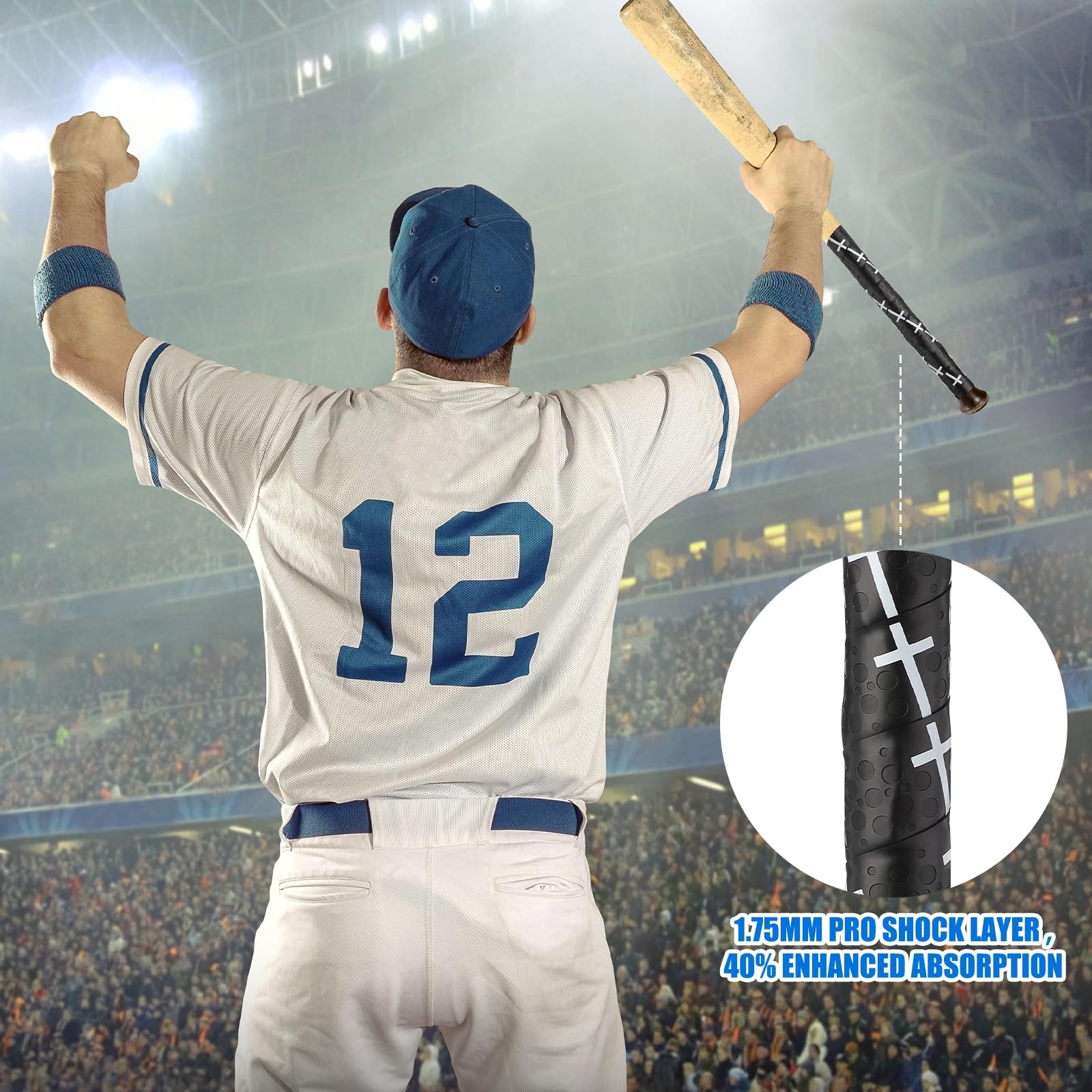 Cross Baseball Bat Grip Tape 1.75mm Precut - Full Adhesive 40", Black