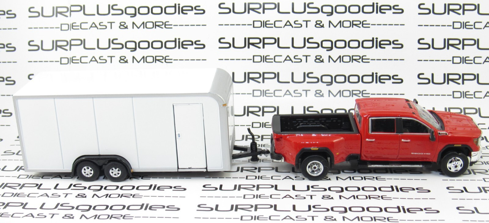 Greenlight LOOSE 2022 GMC SIERRA 3500HD Dually Pickup w/White Enclosed Trailer R