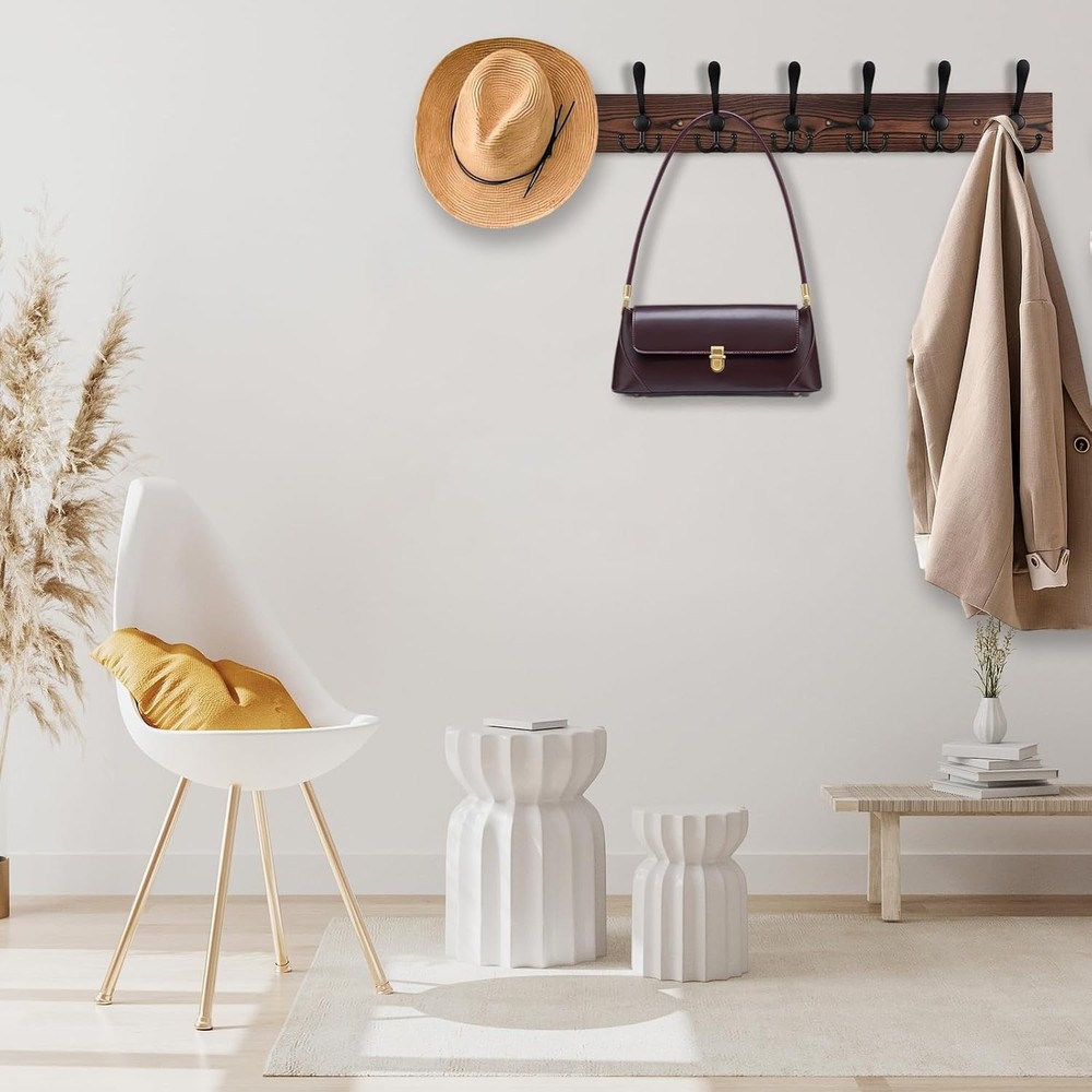 Chic Wall-Mount Coat Rack 32.2'' with 8 Functional Triple Hooks in Rustic Style