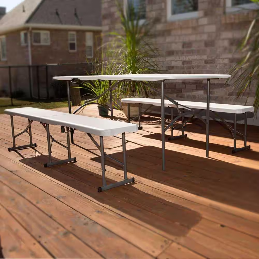 White Outdoor 6 Ft. Fold-In-Half Folding Bench.