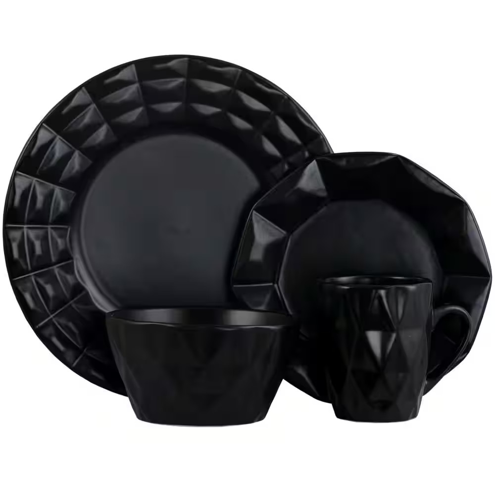 Retro Chic 16-Piece Modern Black Stone Dinnerware Set (Service for 4)