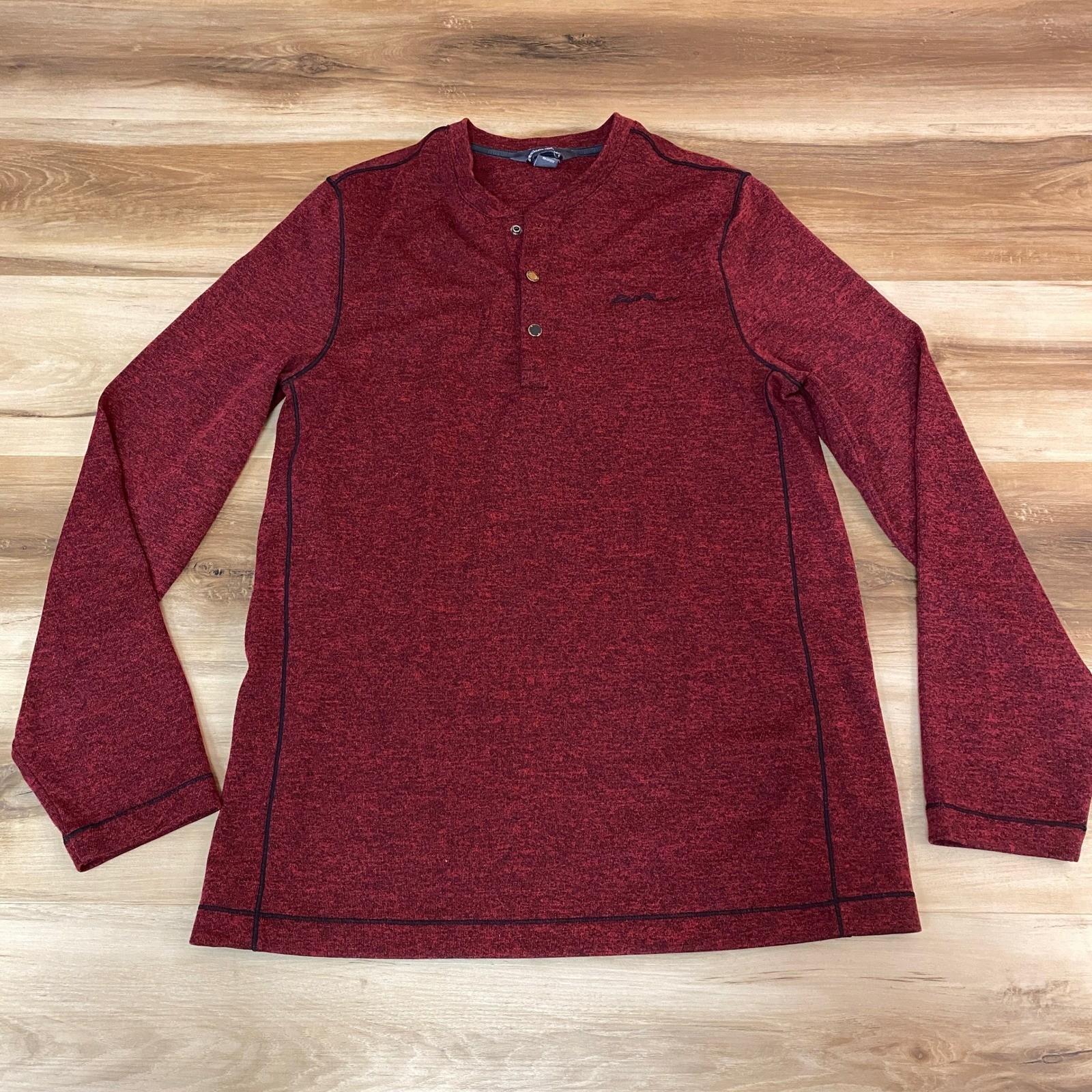 Eddie Bauer Henley Shirt Mens Medium Red Heathered Long Sleeve Performance