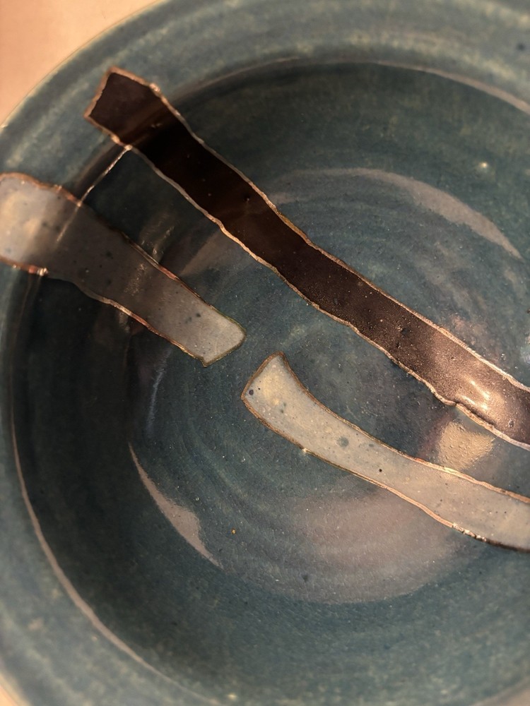 Handcrafted Ceramic Art Pottery Dish, Teal Blue, 7”