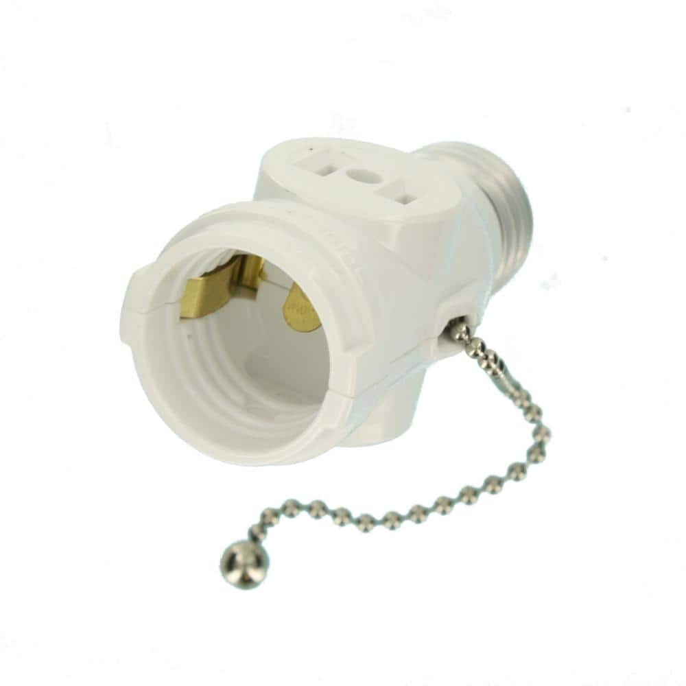 2-Outlet White Socket with Pull Chain 1406-W