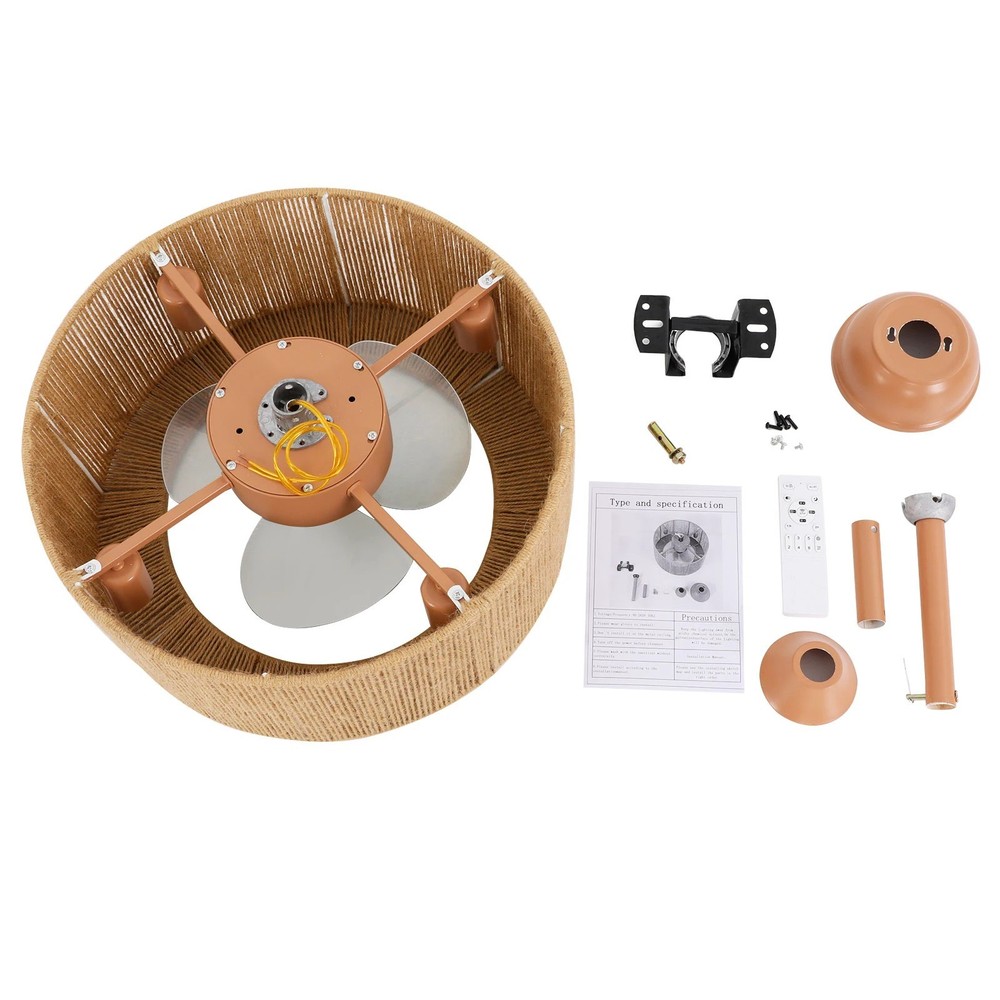 Caged HEMP Modern Ceiling Fan with LED Light & Remote Control Quite