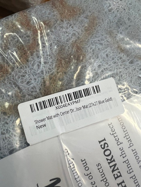 Enkosi Loofah Shower Mat with Drain Hole Textured PVC (27x27 Blue Gold Marble)