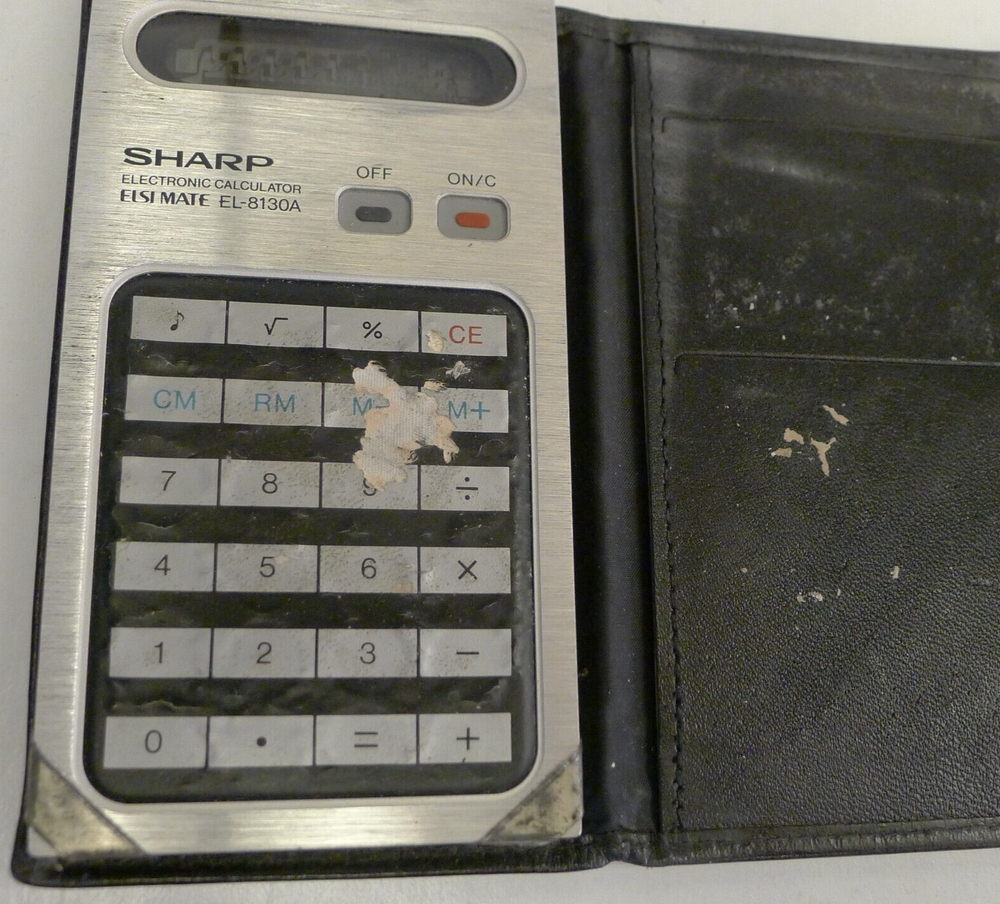 Sharp EL-8130A Elsi Mate Calculator w/Leather Case & Manual - NON FUNCTIONAL