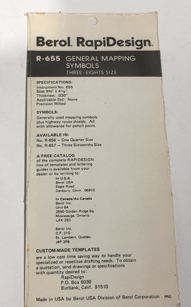 Berol RapiDesign - General Mapping Symbols R-655 3/8ths