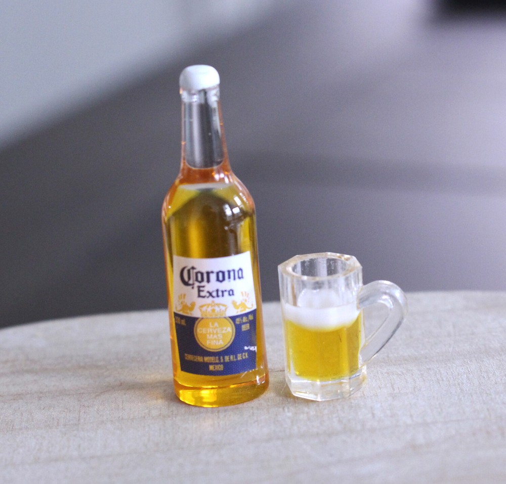 Dollhouse Miniature Corona Beer with Cup Mini Beer