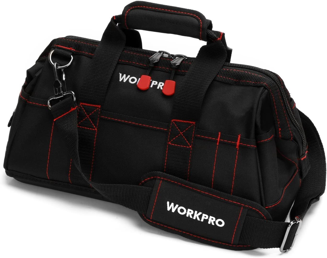 WORKPRO 16"/14"/12" Wide Mouth Tool Bag Black Tool Storage Tote with Rubber Base