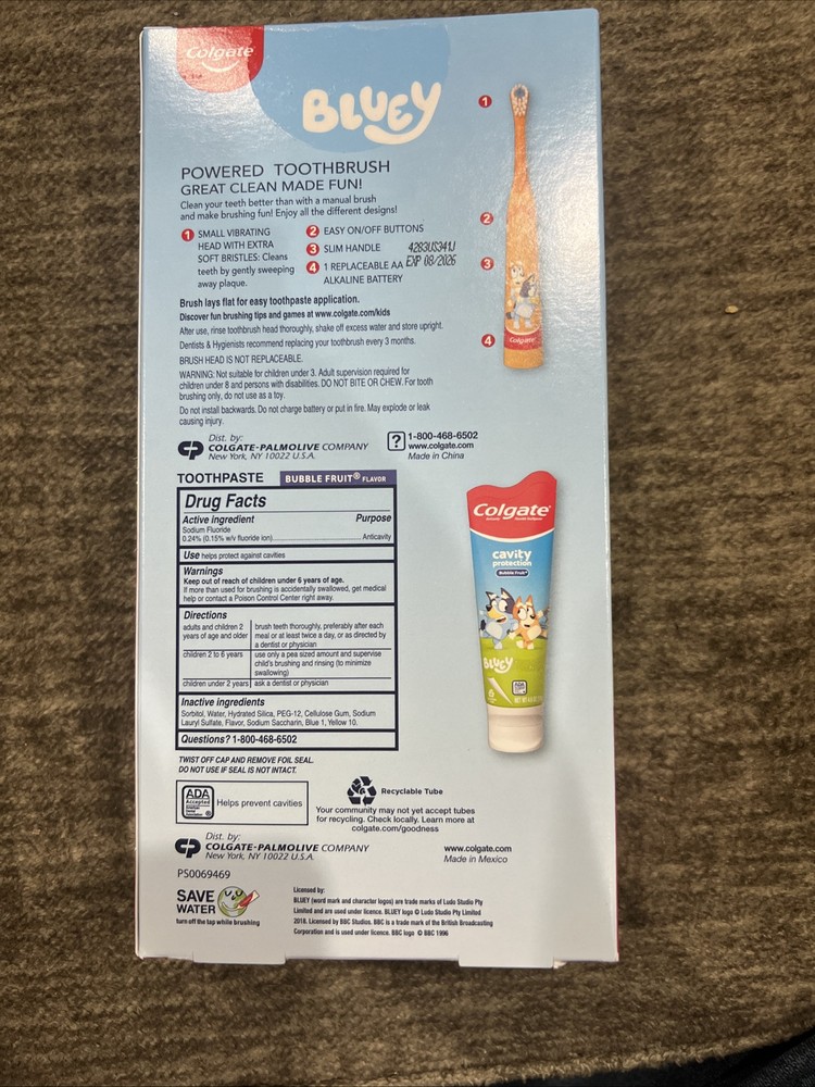 NEW Sealed COLGATE BLUEY Gift Pack Powered Toothbrush & Bubble Fruit Toothpaste