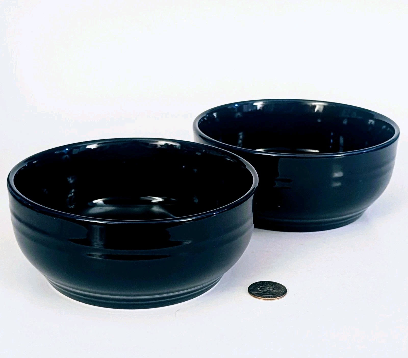 Set 2 Threshold "Westfield" Stoneware Cereal Soup Bowls 6" Navy Blue Excellent!