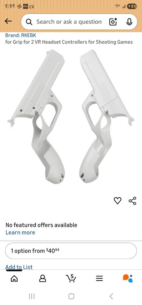 RKEBK White Grip for VR Headset Controllers Shooting Game Accessory