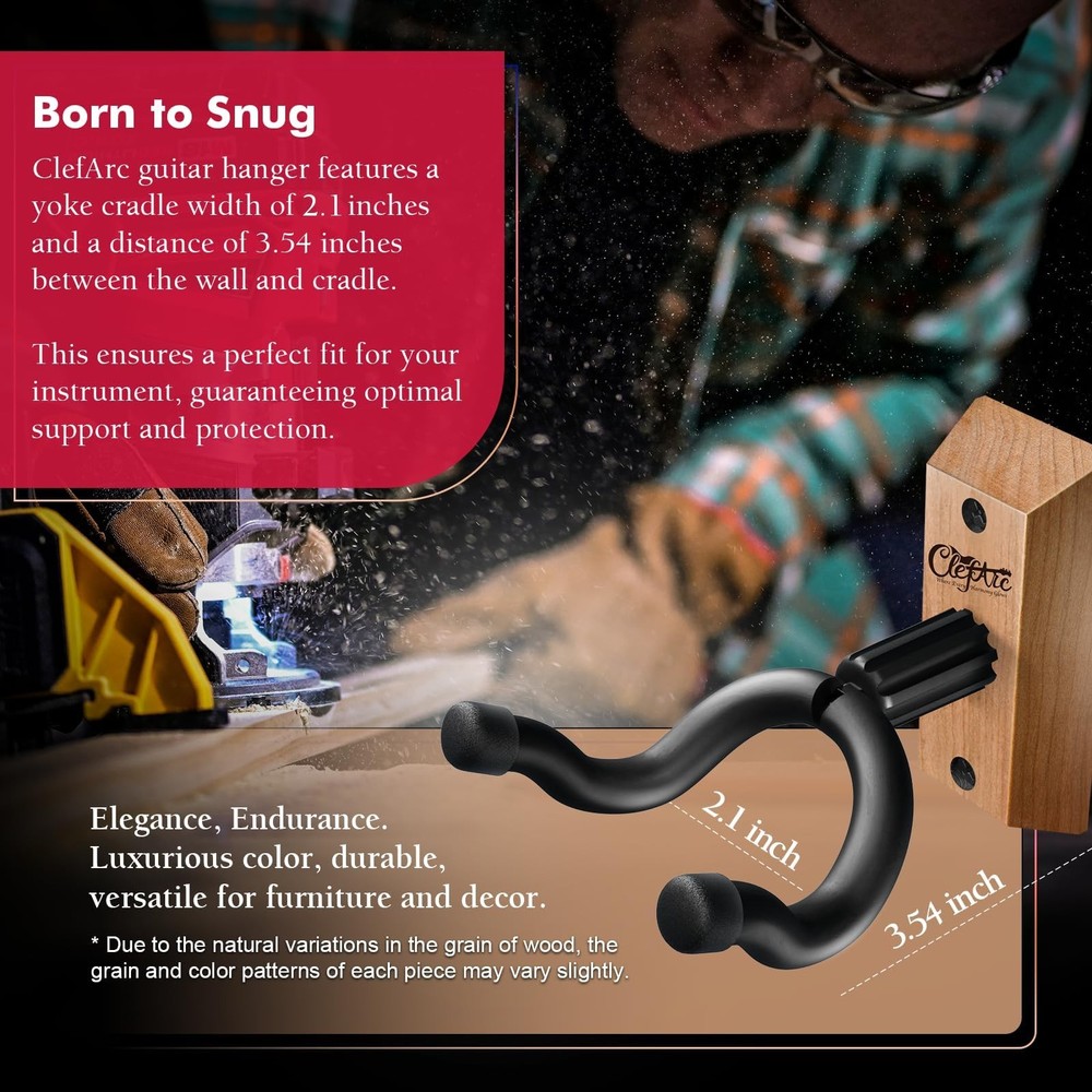 ClefArc Guitar Wall Mount Cherry - 2 Pack U-Shape 2