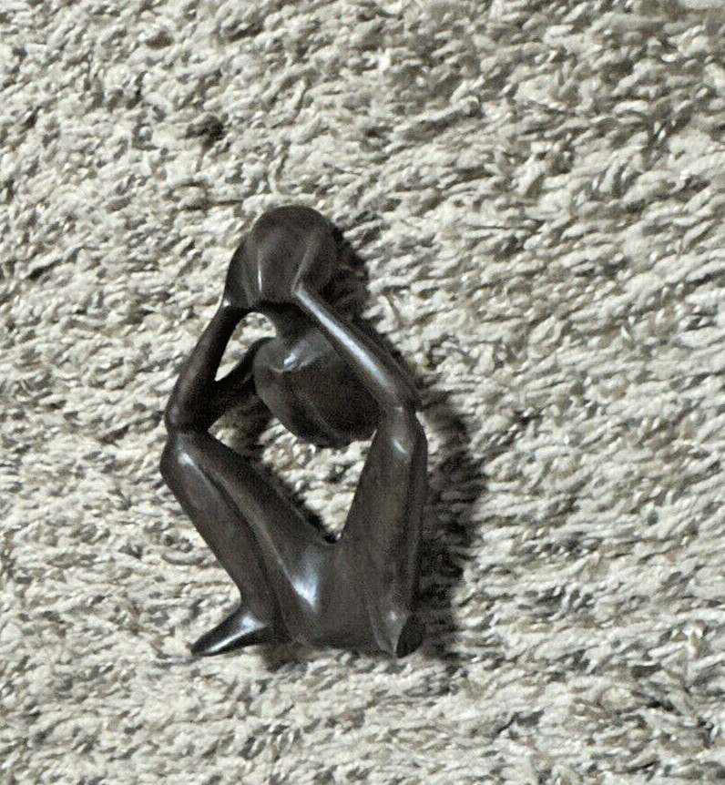 African Hand Carved wood brown Thinker Sclupture Abstract Figure Kenya 4” tall