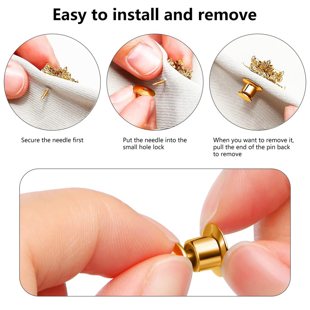 DUFEIMOY 30Pcs Metal Locking Pin Backs, Locks Keeper Clasp, Gold
