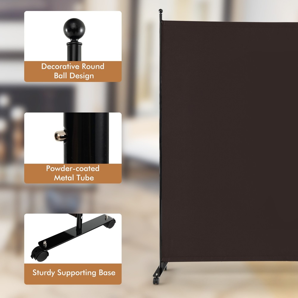 6' Single Panel Room Divider w/ Wheels Rolling Fabric Partition Privacy Screen
