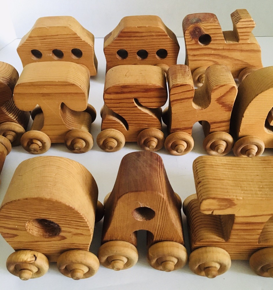 Wood Alphabet Train with Wheels Read Description
