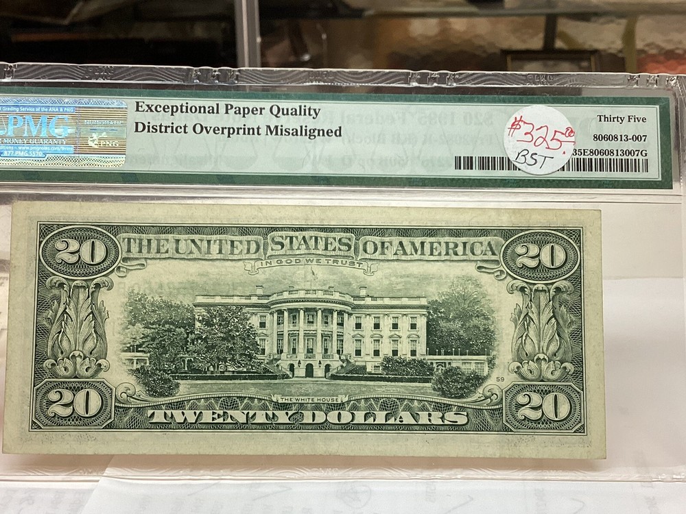 $20 1995 PMG 35 EPQ Misalignment Error District Overprint Fr#2082-K
