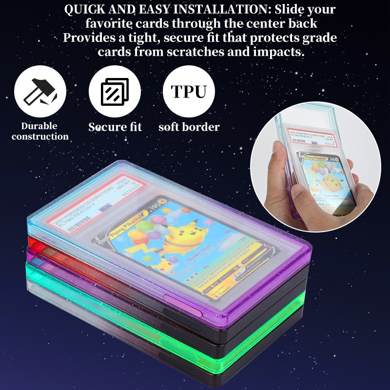 For PSA/CGC 35pt Gradient Glitter TPU Bumper Graded Card Slab Guard Protector