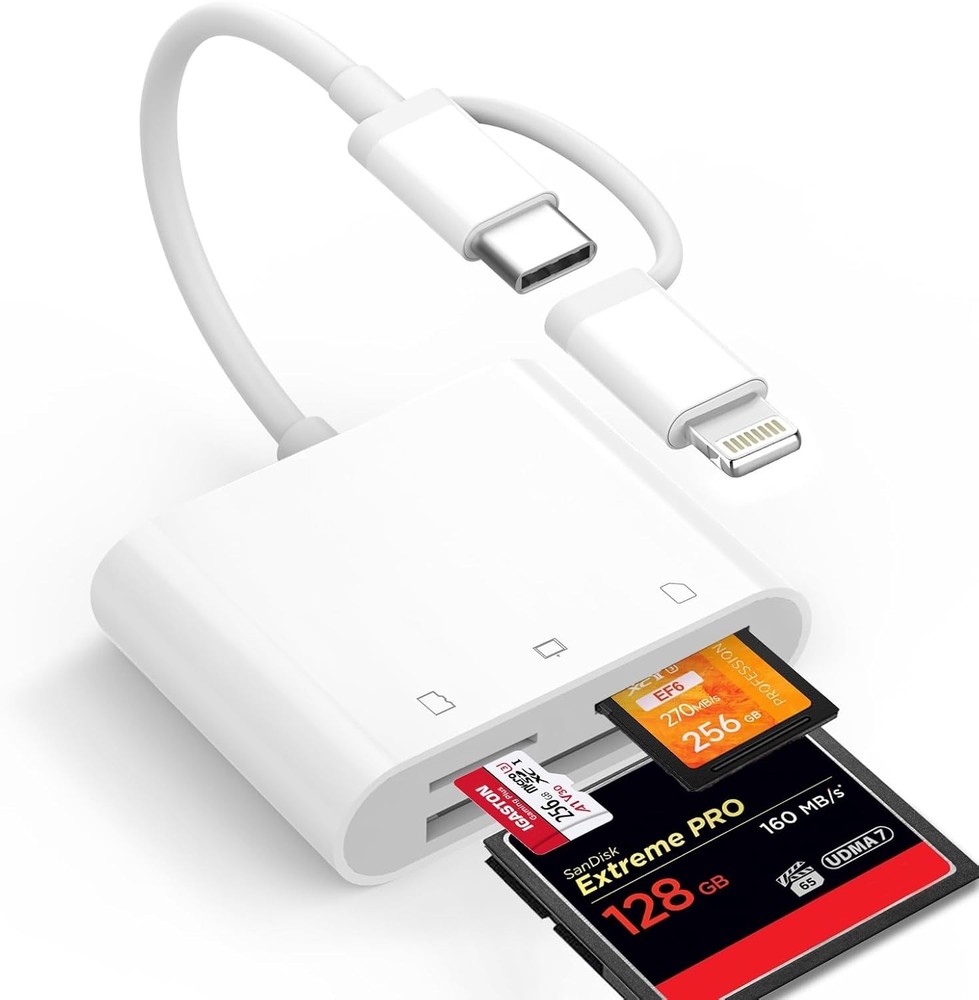 CF SD MicroSD Card Reader for iPhone iPad, 3 in 1 Card Reader Adapter