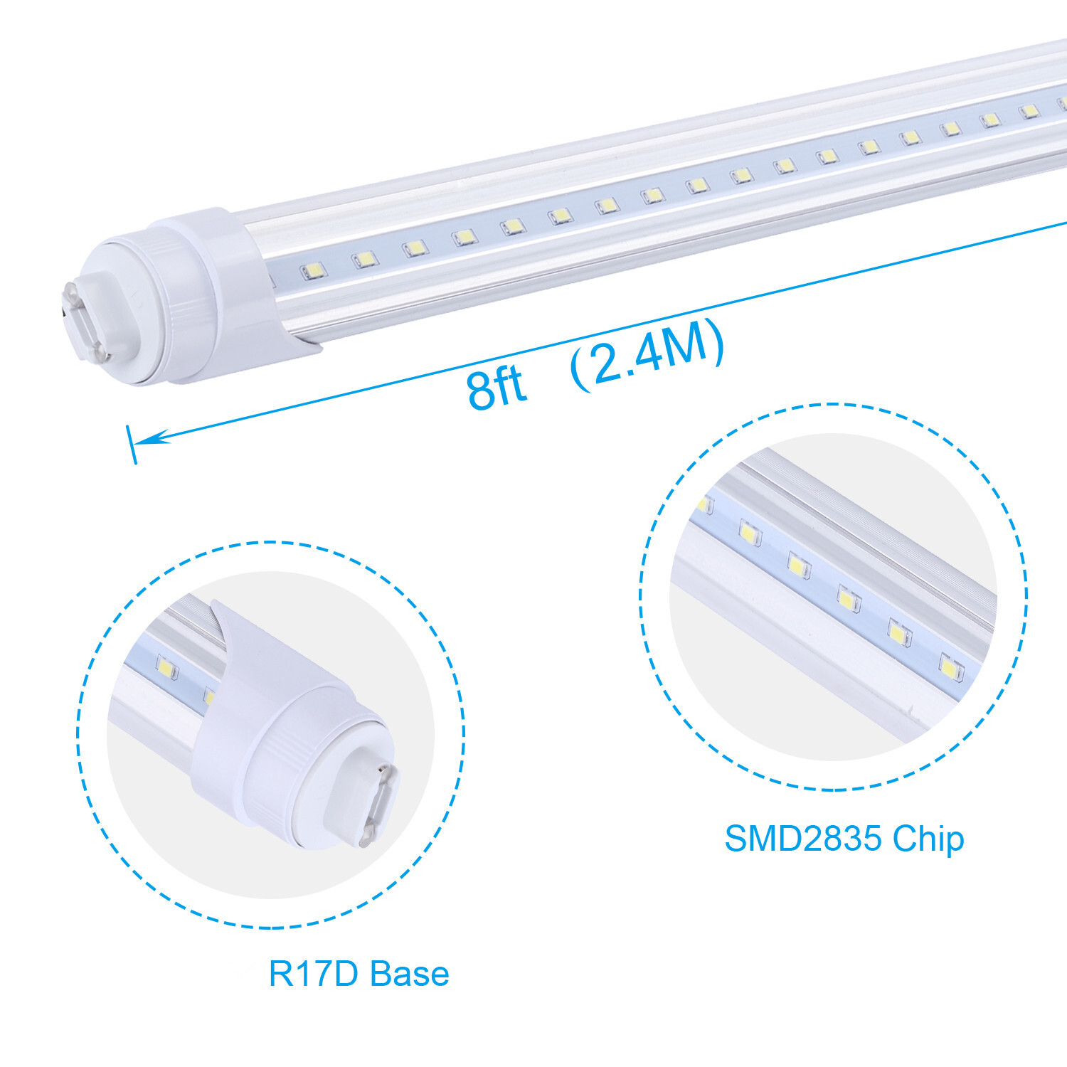 T8 8FT R17D HO Led Tube Light Bulbs 8 Foot 45W 65W 90W 8' Led Shop Light 6000K