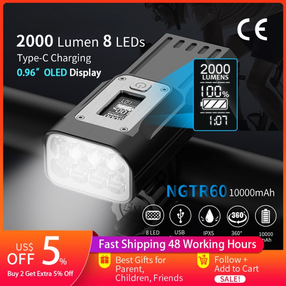 Bicycle Light with OLED Real-time Data Display Type-C Rechargeable Bicycle Light