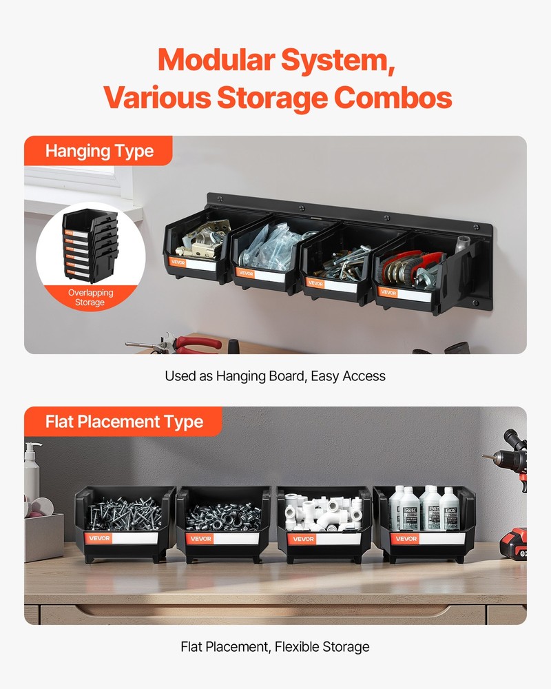 VEVOR Wall Mounted Storage Bins 12 pcs Hanging Stackable Storage Bin Black