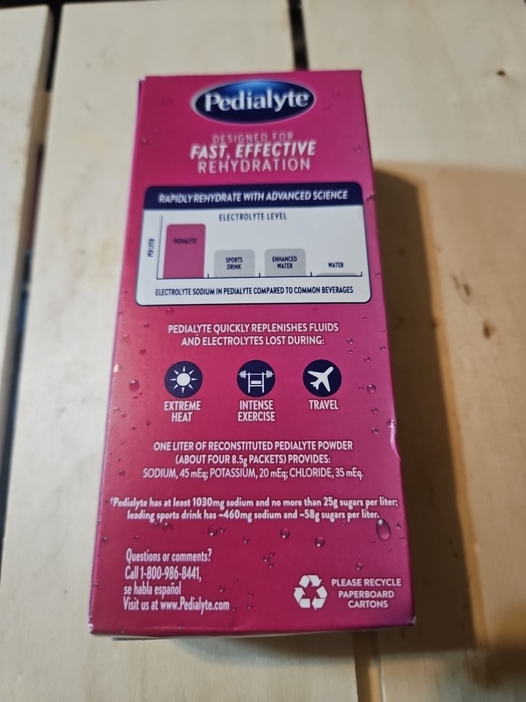Pedialyte Fast Hydration Electrolyte Powder Packets Strawberry 8 Single-Serving