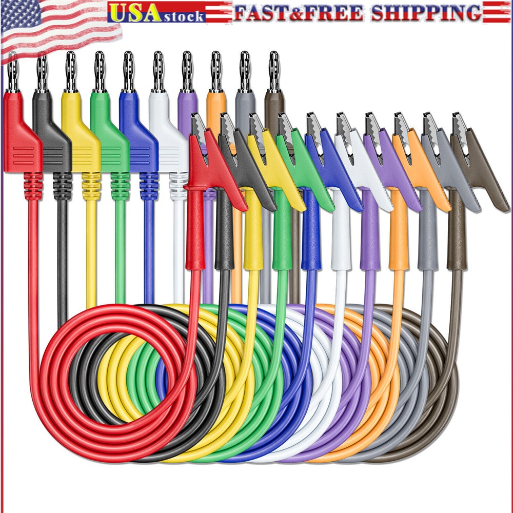10PCS Test Lead 4mm Stackable Banana Plug to Crocodile Alligator Clip Cable Wire