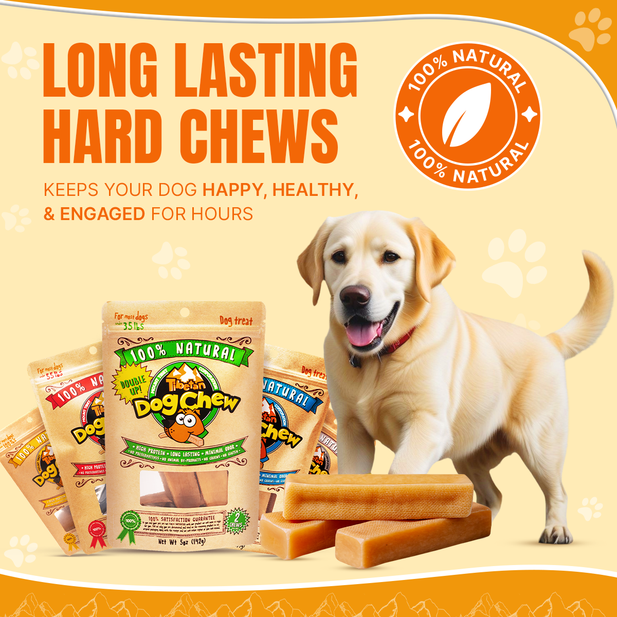 Yak Cheese Dog Chews for XL dogs 3lbs, All Natural and Long lasting Hard Chews