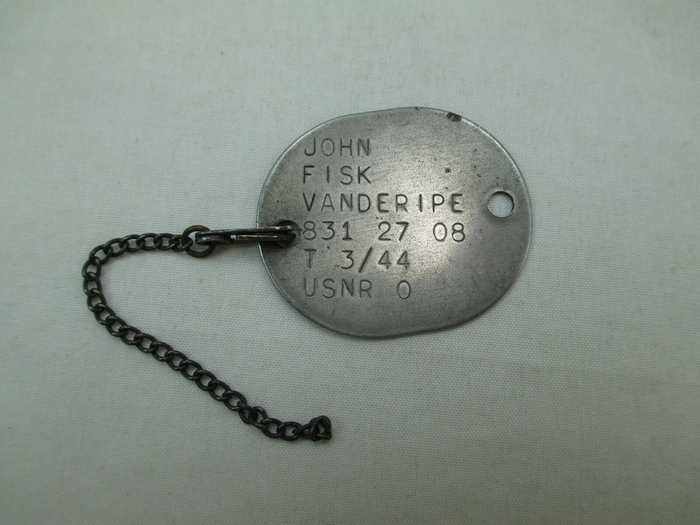 WWII USNR Oval Dog Tag John Fiske Vanderipe WW2 US Navy Reserve 942E