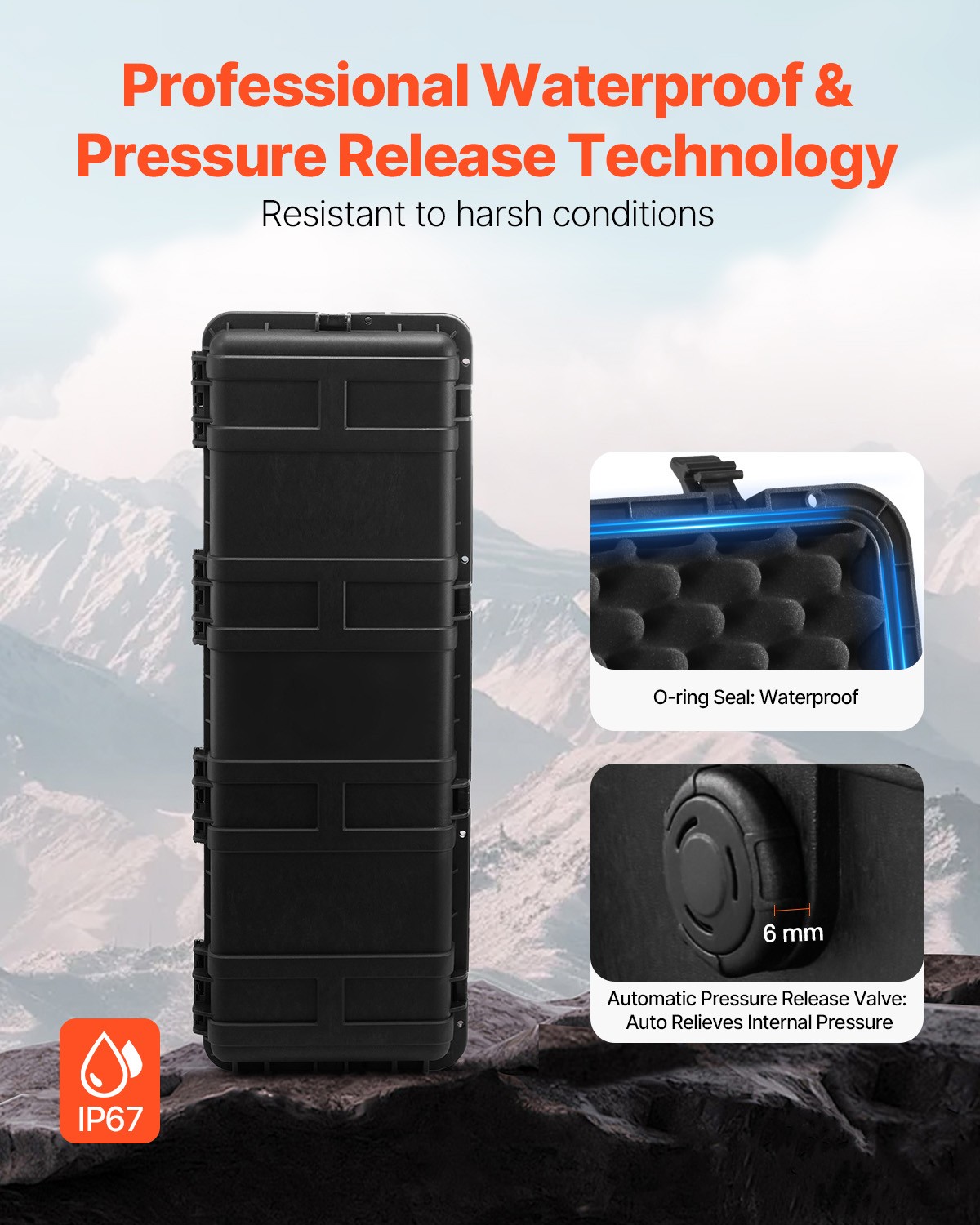 5.5 Cu.ft Weatherproof Hard Case with 3 Handles Large Capacity Case Black