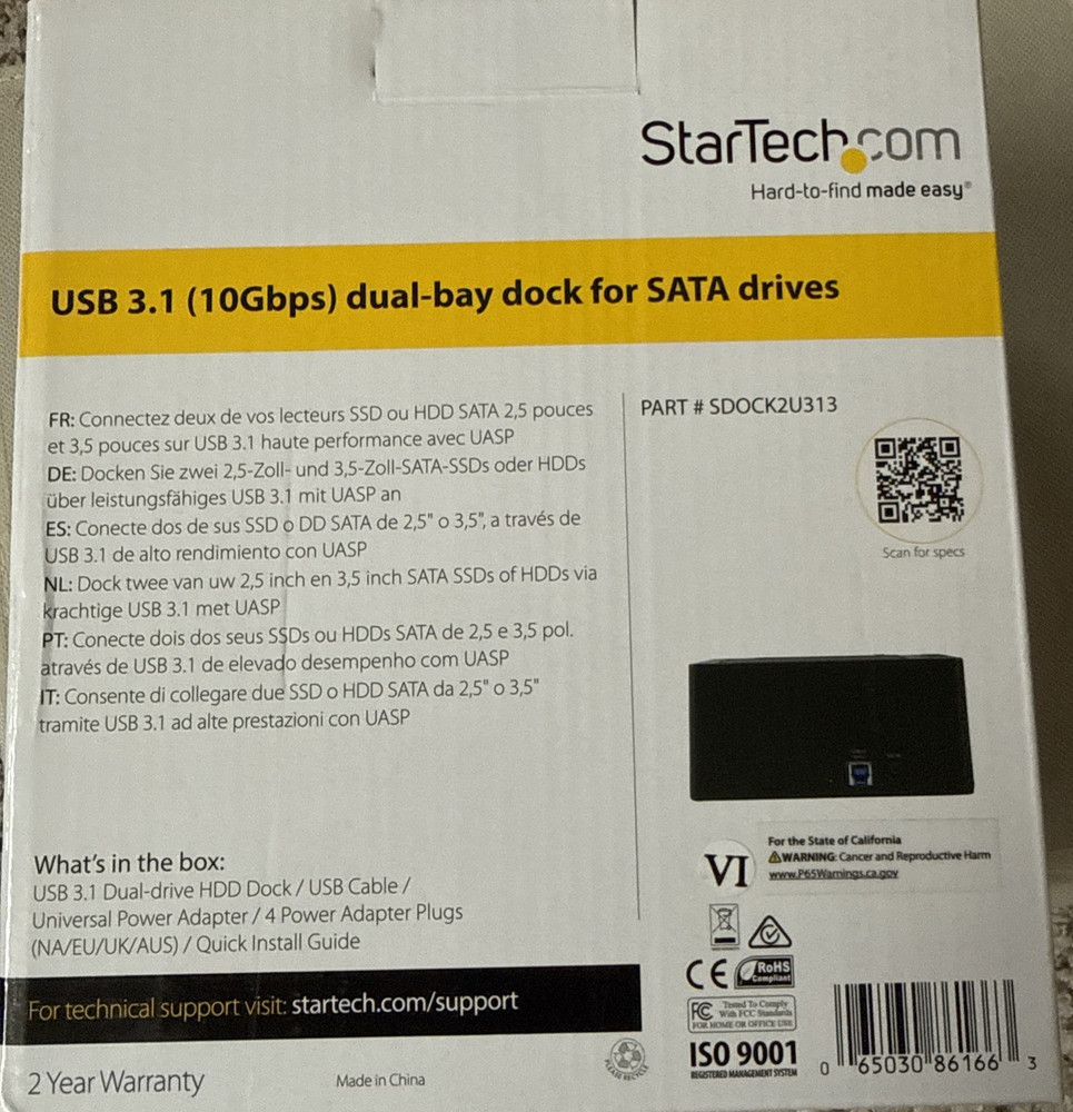 StarTech USB 3.1 (10Gbps) Dual-Bay Dock for 2.5"/3.5" SATA SSD/HDDs