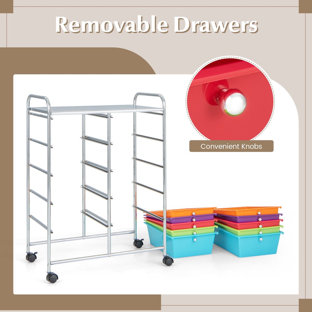 10-Drawer Storage Cart Utility Rolling Trolley Kitchen Organizer Multicolor