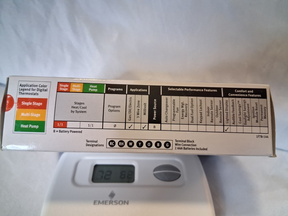 Emerson 70 Series Single Non-Programable Thermostat 1F78-144 New Open Box
