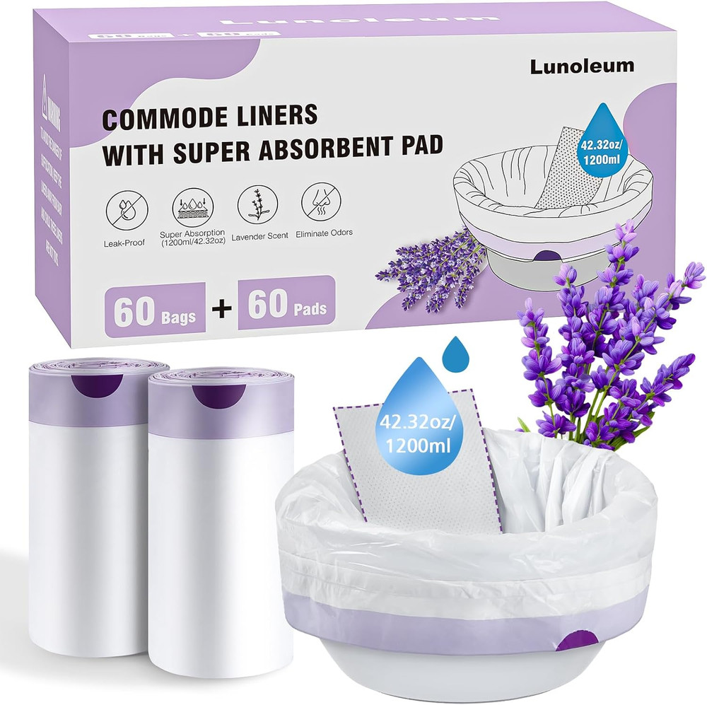 Commode Liners with Absorbent Pads, 60 Commode Liners and 60 Commode Pads, Potty
