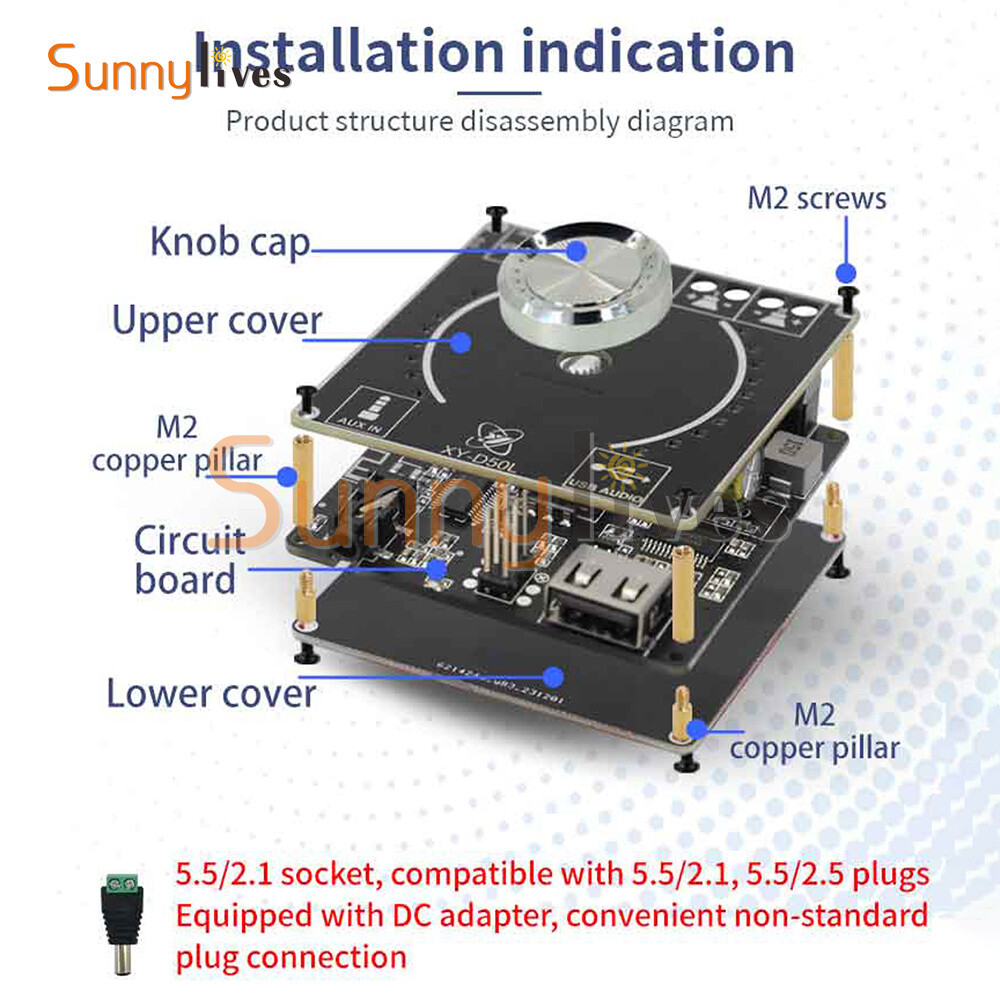 50W+50W Stereo Bluetooth Audio Digital Power Amplifier Board Module APP Control