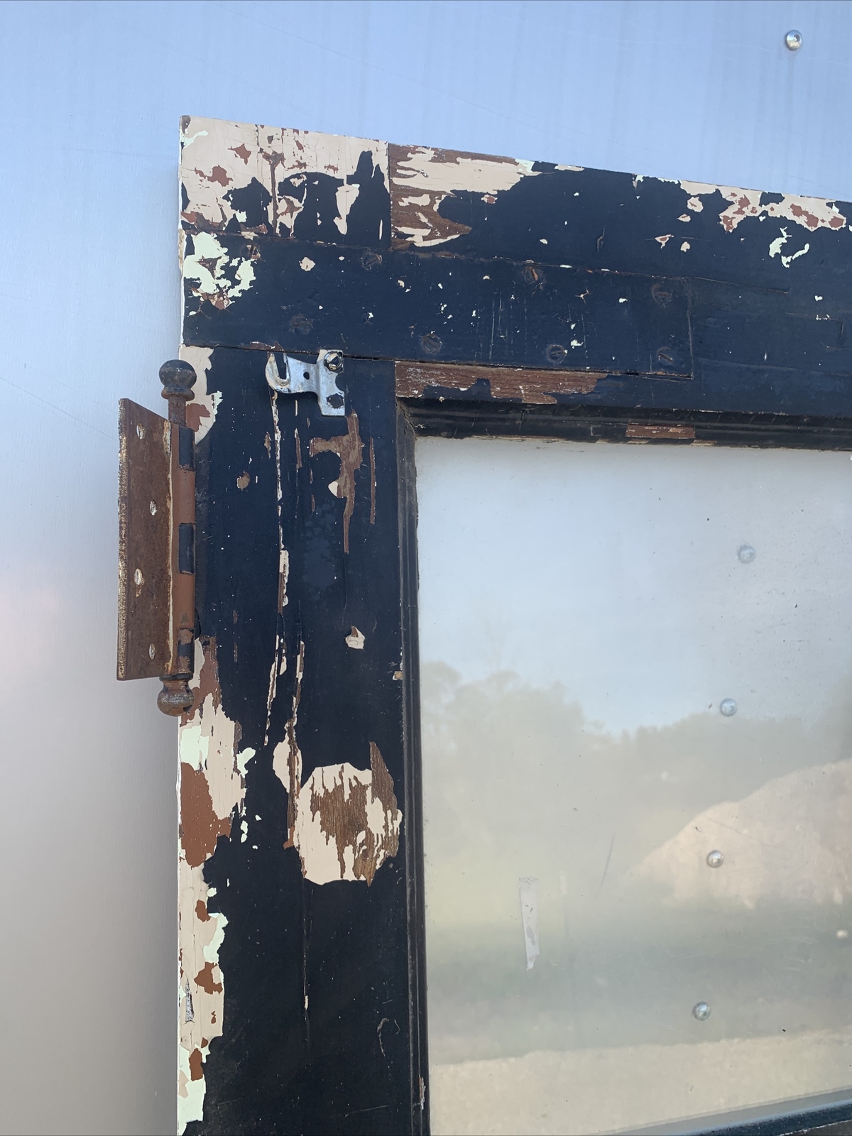 24" Door Wood French Door 4 Glass Pane Windows Rustic Patina Barn Repurposed