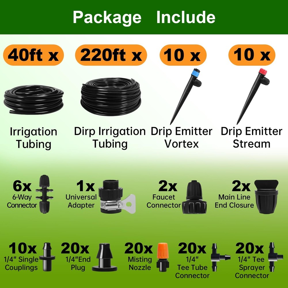 260 FT Drip Irrigation System Kit, Automatic Garden Watering System for Green...