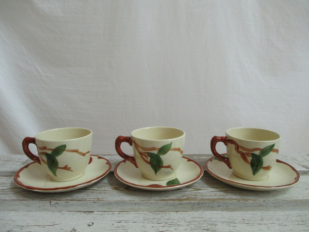 (3) Franciscan USA Cups And Saucers Apple Pattern