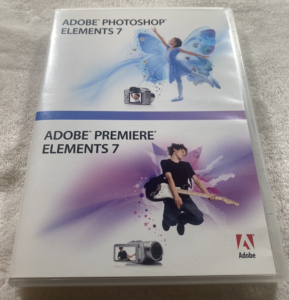 Adobe Photoshop Elements 7 & Premiere Elements 7 Complete 2 Disk CD-Rom Software