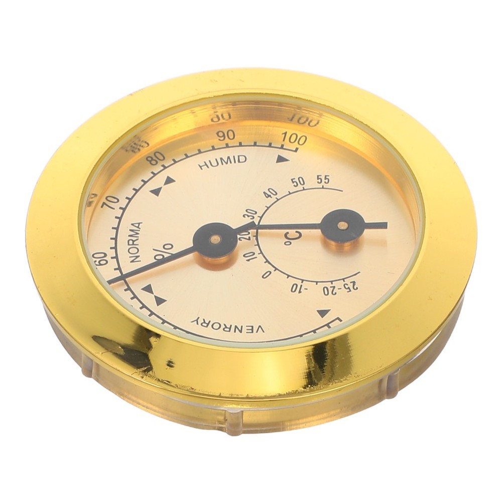 50MM Gold Round Analog Hygrometer Thermometer for Cigar Storage Embedded