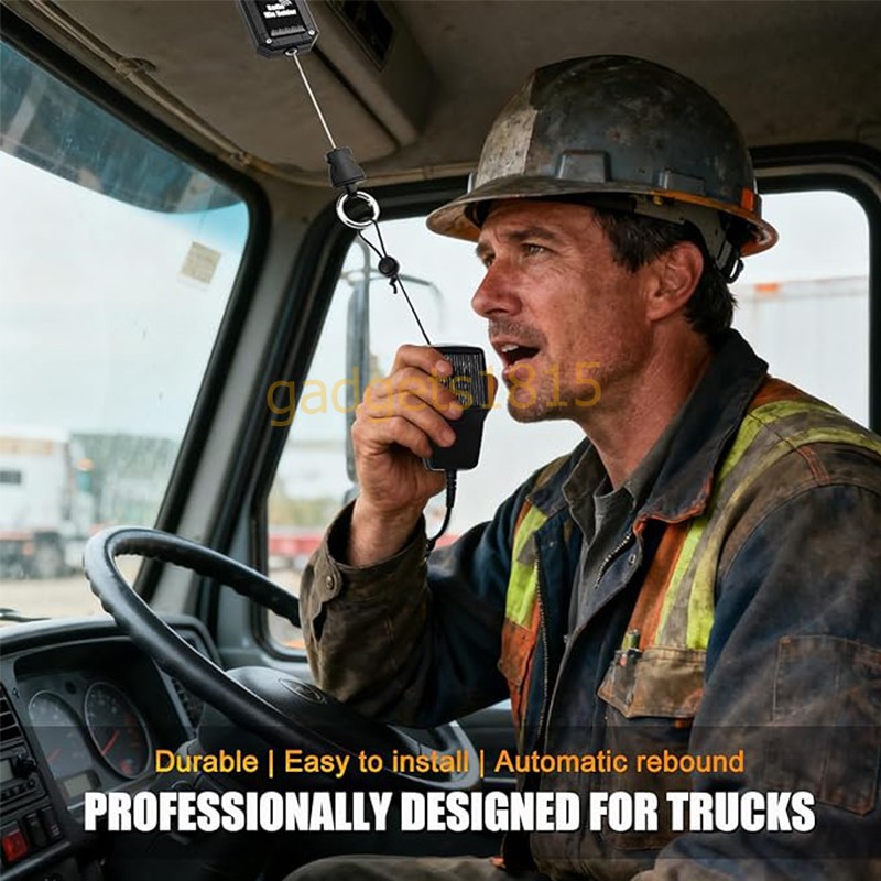 CB Radio Mic Holder Hanger Retractable 32" Stainless Steel Cord Keeper w/ Clip