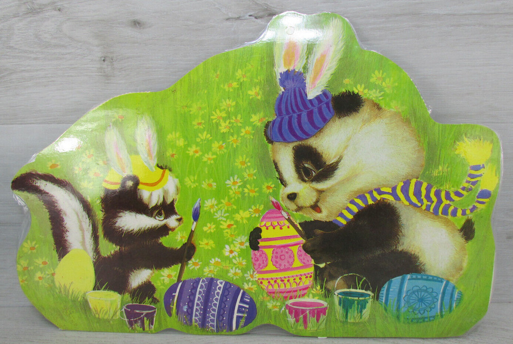 Vtg Eureka Easter Die-Cut Panda and Skunk Easter Egg Artists Wall/Window Hang