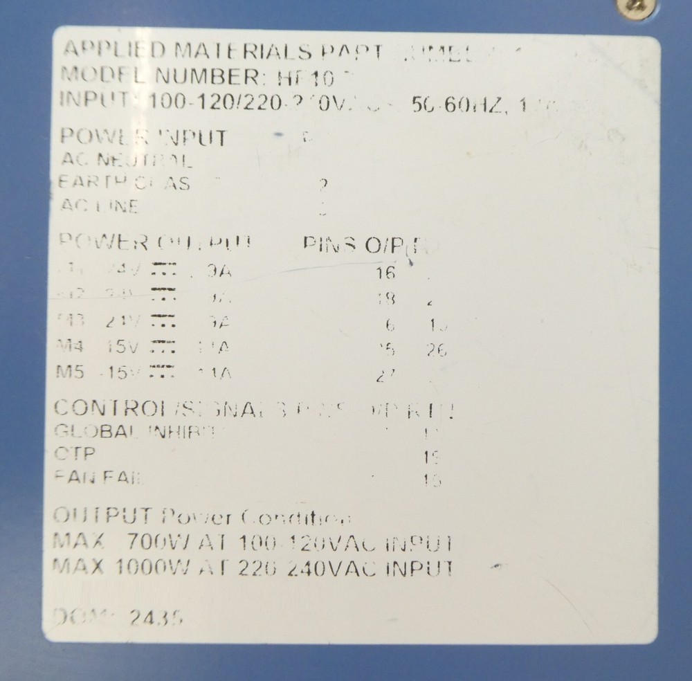 AMAT Applied Materials Rack Mount Power Supply HF10 Working Surplus
