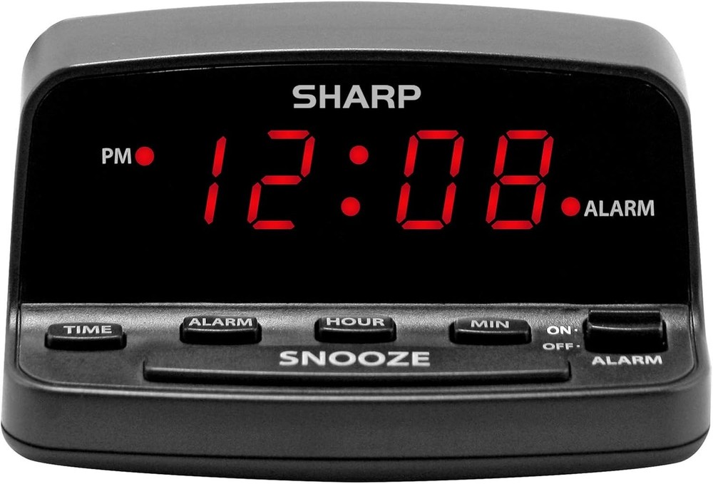 SHARP Digital Alarm Clock with Keyboard Style Controls, Battery Black
